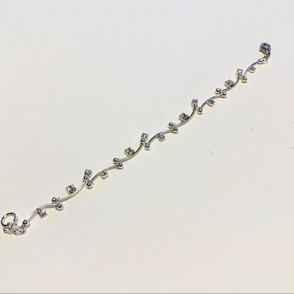 Silver Bracelet with Faux Diamonds Rhinestones - Picture 5 of 7